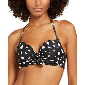 Sundazed Ava Ruffle Underwire Bikini Swim Top Womens Sz 34C Black White Spotted